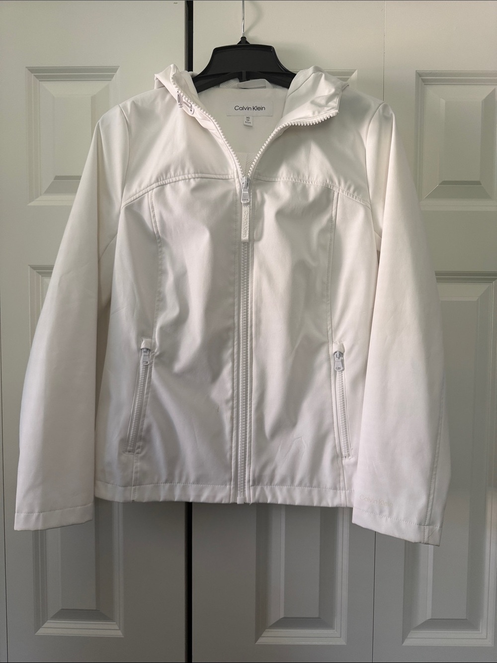 Calvin Klein Women's White Hooded Zip-Up Utility Jacket